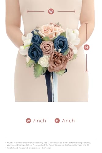 Product: Ling's Moment Artificial Flowers Dusty Rose & Navy Blue Bridesmaid Bouquet Set of 4, Wedding Flowers Bouquets for Bridesmaids, 9'' Maid of Honor Bouquet+7'' Bridesmaids Bouquets x3