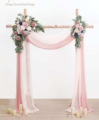 Silky Flower Store Artificial Floral Arch Kit with Drapes, Dusty Rose Navy Blue Wedding Backdrop Flowers, 2pcs, 4pcs 20.5cm 6 6 Product: Floroom Arch Flowers with Drapes Kit (Pack of 4) - 2pcs Artificial Dusty Rose & Navy Blue Floral Swag Arrangement with 2pcs Draping Fabric for Wedding Ceremony Arbor and Reception Backdrop Decoration