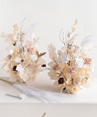 Silky Flower Store Artificial Wedding Arch Flowers White Beige, 41 Inch Tall Free Standing Floral Arrangement, Faux Ceremony Decor 41 Inch Tall 11 11 Product: Ling's Moment Christmas Decor, 41" Tall Fall Free Standing Artificial Flowers Arrangements 2pcs Wedding Arch Altar Stage Decorations White Beige for Ceremony Reception Rose Fake Floral Party