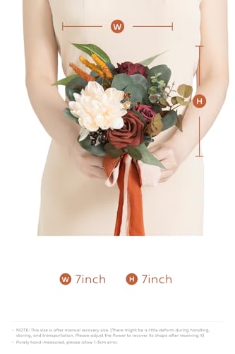 Silky Flower Store Terracotta Bridesmaid Bouquet Set of 6, Artificial Silk Foam Wedding Flowers, Cream Goldenrod Roses, 7 inch 4 4 Product: Ling's Moment Artificial Flowers Terracotta Bridesmaid Bouquet Set of 6, Fall Wedding Flowers Bouquets for Bridesmaids, 7 Inch Bridal Bouquets for Bridesmaids, Wedding Decor, Anniversary, etc