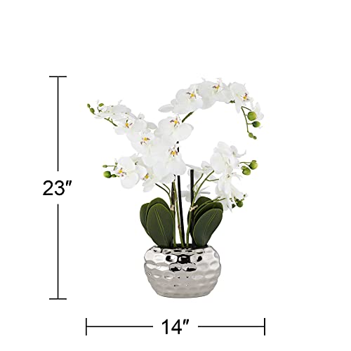 Silky Flower Store Artificial White Phalaenopsis Orchid, Silver Resin Pot, Faux Potted Floral Arrangement, 23in 2 2 Product: Dahlia Studios Potted Faux Artificial Flowers Arrangements Realistic White Phalaenopsis Orchid in Silver Pot Home Decoration Living Room Office Bedroom Bathroom Kitchen Dining Room 23" High