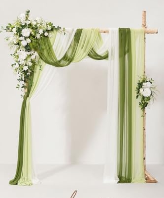 Silky Flower Store Wedding Arch Flowers with Sheer Drapes Kit, Artificial White Green Floral Arrangements, 5 Piece Set, 32.5cm 10 10 Product: Ling's Moment Deluxe Wedding Arch Flowers with Sheer Drapes Kit - Artificial White and Green Floral Arrangements for Ceremony Backdrop, Arbor Decor, 5-Piece Set (2 Flower Stems + 3 Hanging Drapes)