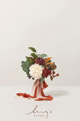 Silky Flower Store Terracotta Bridesmaid Bouquet Set of 6, Artificial Silk Foam Wedding Flowers, Cream Goldenrod Roses, 7 inch 1 1 Product: Ling's Moment Artificial Flowers Terracotta Bridesmaid Bouquet Set of 6, Fall Wedding Flowers Bouquets for Bridesmaids, 7 Inch Bridal Bouquets for Bridesmaids, Wedding Decor, Anniversary, etc