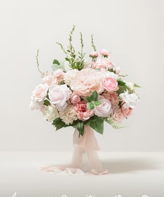 Product: Ling's Moment Blush Pink Wedding Bouquets for Bride, Blush and Cream Bridal Bouquets for Bride, 15 Inch Free Form Artificial Wedding Flower Bouquet