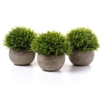 Product: T4U Mini Artificial Plants in Grey Pot, Plastic Fake Green Topiary Shrubs for Home Office Wedding Decoration Set of 3