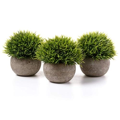 Product: T4U Mini Artificial Plants in Grey Pot, Plastic Fake Green Topiary Shrubs for Home Office Wedding Decoration Set of 3
