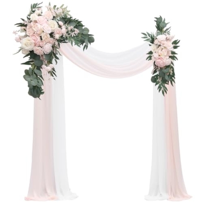 Product: Floroom Arch Flowers with Drapes Kit (Pack of 4) - 2pcs Artificial Blush Pink Floral Swag Arrangement with 2pcs Draping Fabric for Wedding Ceremony Arbor and Reception Backdrop Decoration