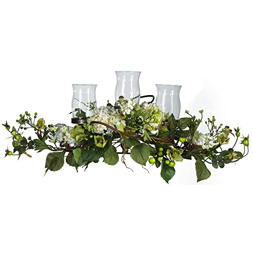 Nearly Natural 4634-CR Hydrangea Triple Candleabrum Centerpiece, Cream 29" x 10.25" x 10.25" - Artificial Flower Arrangements Product: Nearly Natural 4634-CR Hydrangea Triple Candleabrum Centerpiece, Cream 29" x 10.25" x 10.25"