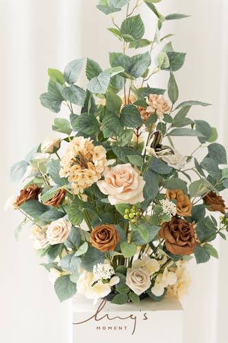 Product: Ling’s Moment 41.0"Tall Free-standing Wedding Aisle Artificial Flowers for Ceremony Decor, 2PCS Apricot & Peach Walkway Fake Floral Chair Markers, Faux Rose Altar Arch Arrangement decorations Outdoor
