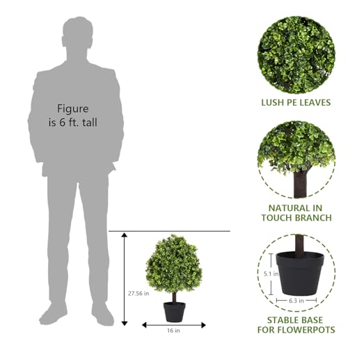 Silky Flower Store Artificial Boxwood Topiary Trees Set of 2, Outdoor UV Resistant Faux Evergreen Shrubs, Front Porch Planter Decor, 27in 1 1 Product: Azoco 27“ Realistic Artificial Boxwood Topiary Trees Set of 2, Faux Boxwood Plants Outdoor UV-Resistant, No Maintenance Curb Appeal Fake Evergreen Bushes & Shrubs for Front Porch Outside Planter Decor