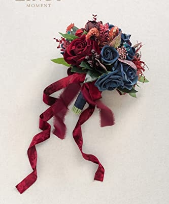 Silky Flower Store Artificial Bridesmaid Bouquet Burgundy and Navy, Ling's Moment Wedding Silk Foam Flowers, 7 Inch 10 10 Product: Ling's Moment Artificial Flowers Burgundy and Navy Bridesmaid Bouquet, Wedding Flowers Bouquets for Bridesmaids, 7 Inch Bridal Bouquets for Bridesmaids, Wedding Decor, Anniversary, etc