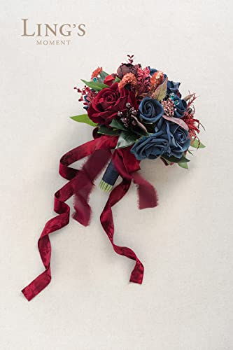Silky Flower Store Artificial Bridesmaid Bouquet Burgundy and Navy, Ling's Moment Wedding Silk Foam Flowers, 7 Inch 4 4 Product: Ling's Moment Artificial Flowers Burgundy and Navy Bridesmaid Bouquet, Wedding Flowers Bouquets for Bridesmaids, 7 Inch Bridal Bouquets for Bridesmaids, Wedding Decor, Anniversary, etc