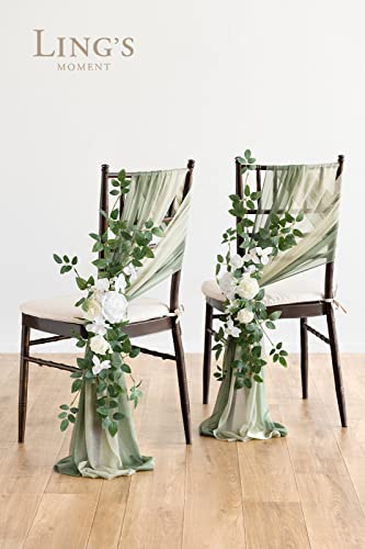 Product: Ling's Moment 8 Wedding Chair Decorations Aisle Pew Church Artificial Flowers Greenery Swag White Sage Green Bench Ceremony Reception Floral Faux Backdrop Rose Arrangements Party Outdoor Decorations