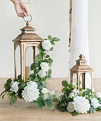 Silky Flower Store Artificial White Flower Garland, Wedding Aisle Chair Arch Mantel Decor, 6 Pack 2ft, 12ft Extended 2ft 8 8 Product: Ling's Moment 6Pack 2ft Artificial Flowers Garland White Lantern Flower Centerpieces Wedding Aisle Decor Chair Flowers Arch Floral for Mantel Signs DIY Table Wall Window Cake Decoration