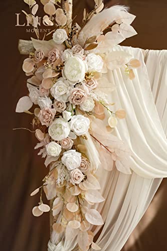 Product: Ling's Moment Deluxe White Beige Artificial Wedding Arch Flowers with Drapes Kit-Pack of 5, 2pcs Flower Arrangements 3pcs Hanging Sheer Drapes Ceremony Arbor Reception Backdrop Rose Floral Decorations