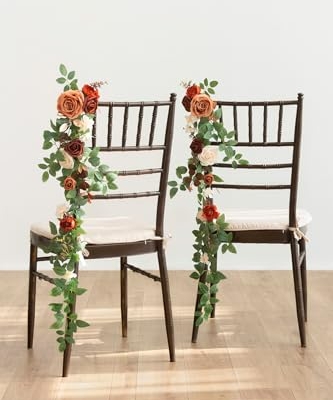 Silky Flower Store Fall Wedding Chair Decorations, Orange Terracotta Artificial Floral Swag, 10pcs Ceremony Aisle Garlands 30 8 8 Product: Ling's Moment Fall Wedding 10pcs Chair Decorations Aisle Floral Swag Artificial Pew Flowers Hanging Garlands Orange Terracotta for Ceremony Reception Church Rose Floral Arrangement Party Outdoor Decor