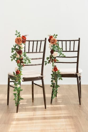 Silky Flower Store Fall Wedding Chair Decorations, Orange Terracotta Artificial Floral Swag, 10pcs Ceremony Aisle Garlands 30 3 3 Product: Ling's Moment Fall Wedding 10pcs Chair Decorations Aisle Floral Swag Artificial Pew Flowers Hanging Garlands Orange Terracotta for Ceremony Reception Church Rose Floral Arrangement Party Outdoor Decor