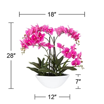 Product: Dahlia Studios Potted Silk Faux Artificial Flowers Arrangement Realistic Pink Orchid in White Ceramic Oval Pot for Home Decoration Living Room Office Bedroom Bathroom Kitchen Dining 28" High