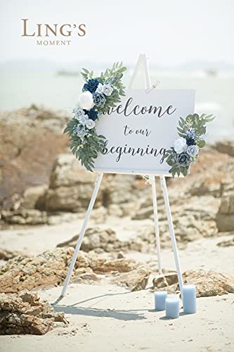 Silky Flower Store Artificial Wedding Welcome Sign Swag, Dusty Blue Navy Rose Eucalyptus Garland, 2pc Ceremony Decor, 32.5cm 1 1 Product: Ling's Moment 2pcs Artificial Welcome Sign Swag Wedding Arch Flowers Decorations Floral Eucalyptus Willow Garland Dusty Blue & Navy Rose Ceremony Party Reception Easel Door Wall Home Entryway Outdoor