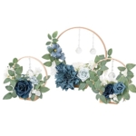 Product: Ling's Moment Crystal Wooden Hoop Wreath Floral Centerpieces for Sweetheart Table, Head Table, Ceremony Reception Artificial Flowers Decorations, Assemble Required - Dusty Blue &Navy