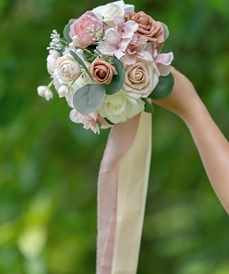 Silky Flower Store Dusty Rose Bridesmaid Bouquet Set of 4, Artificial Silk Wedding Flowers, BENCENTRE, 7 Inch 8 8 Product: BENCENTRE 7 Inch Dusty Rose Bridesmaid Bouquet for Wedding, Set of 4, Small Wedding Bouquet,for Marriage Proposal Party and Vintage Wedding Ceremony Anniversary,Artificial Flowers