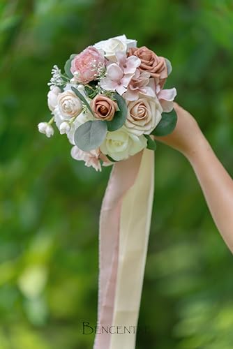 Silky Flower Store Dusty Rose Bridesmaid Bouquet Set of 4, Artificial Silk Wedding Flowers, BENCENTRE, 7 Inch 2 2 Product: BENCENTRE 7 Inch Dusty Rose Bridesmaid Bouquet for Wedding, Set of 4, Small Wedding Bouquet,for Marriage Proposal Party and Vintage Wedding Ceremony Anniversary,Artificial Flowers