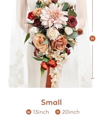 Silky Flower Store Terracotta Bridal Bouquet, Cascading Orange Wedding Bouquet, Ling’s Moment Bridesmaid Bouquet, 13 Inch 13 13 Product: Ling's Moment Terracotta Bridal Bouquet Cascading, Orange Wedding Bouquets for Bride, 13 Inch Bride Bouquets for Wedding Artificial Flowers Bouquets