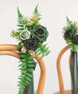 Silky Flower Store Wedding Aisle Pew Artificial Flowers, Emerald Green Gold Ceremony Chair Back Decorations, 13in x 5in 9 9 Product: Ling's Moment 8 Wedding Aisle Pew Artificial Flowers Arrangements for Ceremony Chair Back Floral Decorations with Chiffon Ribbons Emerald & Gold Reception Church Rose Faux Hanging Rose Party Outdoor