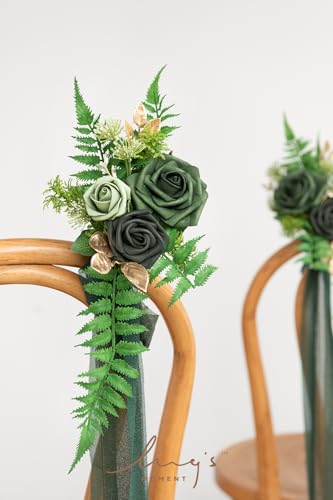 Silky Flower Store Wedding Aisle Pew Artificial Flowers, Emerald Green Gold Ceremony Chair Back Decorations, 13in x 5in 3 3 Product: Ling's Moment 8 Wedding Aisle Pew Artificial Flowers Arrangements for Ceremony Chair Back Floral Decorations with Chiffon Ribbons Emerald & Gold Reception Church Rose Faux Hanging Rose Party Outdoor