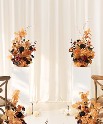 Silky Flower Store Fall Artificial Flower Arrangements, Wedding Arch Decorations, Pumpkin Orange Black Faux Florals, 2 Piece Set 41cm 7 7 Product: Ling's Moment 41" Tall Fall Free Standing Artificial Flowers Arrangements 2 pcs Wedding Arch Altar Stage Decorations Classic Halloween Wedding for Ceremony Reception Church Backdrop Outdoor Party