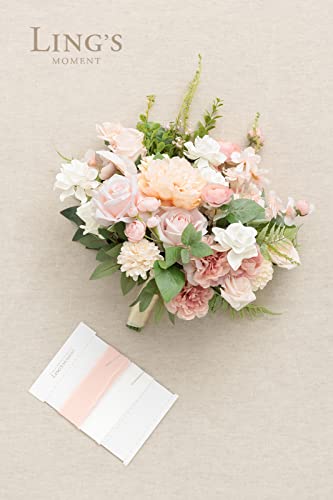 Product: Ling's Moment Blush Pink Wedding Bouquets for Bride, Blush and Cream Bridal Bouquets for Bride, 15 Inch Free Form Artificial Wedding Flower Bouquet