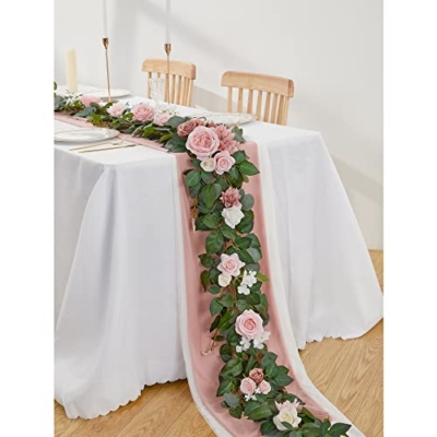 Silky Flower Store Eucalyptus Garland with Flowers Blush Pink Artificial Garland Decor, 9FT 12 12 Product: OnlyBloom 9FT Eucalyptus Garland with Flowers, Artificial Flowers Garland Table Runner Decor Arch Backdrop Head Table Decorations for Wedding Sweetheart Table Centerpieces(Blush Pink)