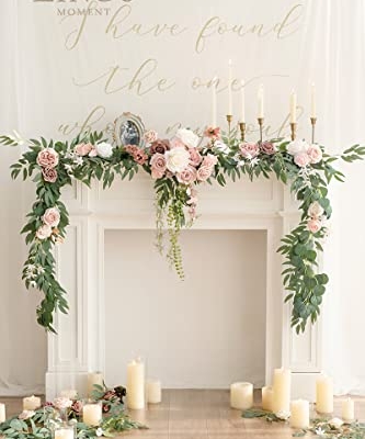 Silky Flower Store Spring Flower Garland, Wedding Arch Eucalyptus Rose Dusty Rose, 9FT 7 7 Product: Ling's Moment 9FT Spring Flower Garland for Backdrop Decorations - Wedding Arch Flowers, Eucalyptus & Rose, Artificial Floral Garland for Mantle - Sweetheart Table Decor for Reception, Dusty Rose