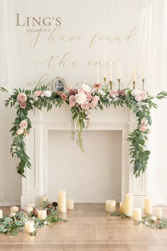 Silky Flower Store Spring Flower Garland, Wedding Arch Eucalyptus Rose Dusty Rose, 9FT 1 1 Product: Ling's Moment 9FT Spring Flower Garland for Backdrop Decorations - Wedding Arch Flowers, Eucalyptus & Rose, Artificial Floral Garland for Mantle - Sweetheart Table Decor for Reception, Dusty Rose