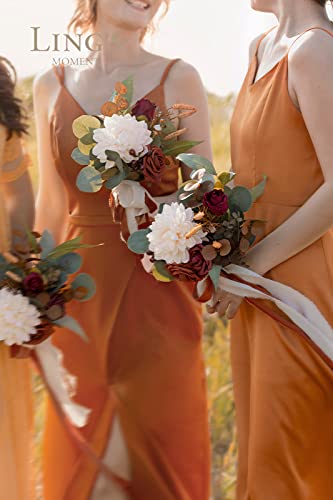Silky Flower Store Terracotta Bridesmaid Bouquet Set of 6, Artificial Silk Foam Wedding Flowers, Cream Goldenrod Roses, 7 inch 3 3 Product: Ling's Moment Artificial Flowers Terracotta Bridesmaid Bouquet Set of 6, Fall Wedding Flowers Bouquets for Bridesmaids, 7 Inch Bridal Bouquets for Bridesmaids, Wedding Decor, Anniversary, etc