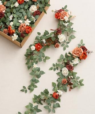 Silky Flower Store Fall Wedding Chair Decorations, Orange Terracotta Artificial Floral Swag, 10pcs Ceremony Aisle Garlands 30 9 9 Product: Ling's Moment Fall Wedding 10pcs Chair Decorations Aisle Floral Swag Artificial Pew Flowers Hanging Garlands Orange Terracotta for Ceremony Reception Church Rose Floral Arrangement Party Outdoor Decor