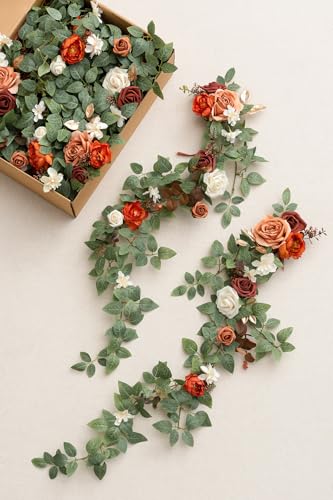 Silky Flower Store Fall Wedding Chair Decorations, Orange Terracotta Artificial Floral Swag, 10pcs Ceremony Aisle Garlands 30 4 4 Product: Ling's Moment Fall Wedding 10pcs Chair Decorations Aisle Floral Swag Artificial Pew Flowers Hanging Garlands Orange Terracotta for Ceremony Reception Church Rose Floral Arrangement Party Outdoor Decor
