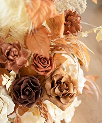 Silky Flower Store Tall Fall Artificial Flowers Arrangement, Wedding Arch Decor, Faux Silk Foam Florals, Ready to Use, 41in 22in 6.5in 15 15 Product: Ling's Moment 41" Tall Fall Free Standing Artificial Flowers Arrangements 2 pcs Wedding Arch Altar Stage Decorations Rust Sepia For Ceremony Reception Rose Fake Floral Party Outdoor Centerpieces Decor