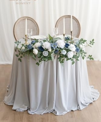 Silky Flower Store Dusty Blue Artificial Flower Garland, Faux Floral Swags Centerpieces Wedding Arch Decor, 27.5in L x 14in W 6 6 Product: Ling's Moment 2PCS Dusty Blue Artificial Flower Garland Floral Swags Centerpieces Wedding Arch Flower Greenery Arrangements for Sweetheart Table Wall Window Home Garden Outdoor Decor Navy