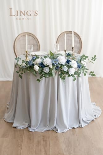 Silky Flower Store Dusty Blue Artificial Flower Garland, Faux Floral Swags Centerpieces Wedding Arch Decor, 27.5in L x 14in W 1 1 Product: Ling's Moment 2PCS Dusty Blue Artificial Flower Garland Floral Swags Centerpieces Wedding Arch Flower Greenery Arrangements for Sweetheart Table Wall Window Home Garden Outdoor Decor Navy