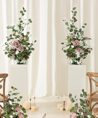Product: Ling's Moment 41" Tall Free Standing Artificial Flowers Arrangements 2 pcs Wedding Arch Altar Stage Decorations Dusty Rose & Cream for Ceremony Reception Church Backdrop Outdoor Aisle Floral Party