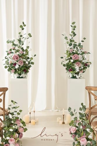 Product: Ling's Moment 41" Tall Free Standing Artificial Flowers Arrangements 2 pcs Wedding Arch Altar Stage Decorations Dusty Rose & Cream for Ceremony Reception Church Backdrop Outdoor Aisle Floral Party