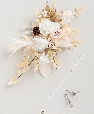 Silky Flower Store Faux Floral Wedding Welcome Sign Garland, White Beige Artificial Flowers, Reusable Decor, 20x10in 9 9 Product: Ling's Moment Fall Wedding Floral Swag Welcome Sign Artificial Flowers Backdrop Garland White Beige for Ceremony Reception Door Wall Easel Home Decoration Entryway Faux Outdoor Board Head Table Decor