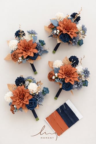 Silky Flower Store Artificial Bridesmaid Bouquet Orange Navy Blue Cream, Wedding Decor Silk Foam Set of 4, 7 Inch 6 6 Product: Ling's Moment Artificial Flowers Orange & Navy Bridesmaid Bouquet Set of 4, Orange Wedding Flowers Bouquets for Bridesmaids, 7 Inch Bridal Bouquets for Bridesmaids, Wedding Decor, etc