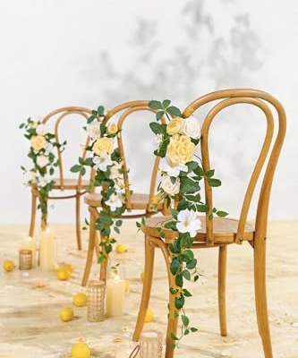 Silky Flower Store Wedding Chair Decorations, Aisle Garlands Floral Swag, Creamy Yellow Rose Faux Arrangement, 30in 10pcs 11 11 Product: Ling's Moment Wedding Chair Decorations Aisle Garlands Floral Swag 10pcs Artificial Pew Flowers Hanging Creamy Yellow for Ceremony Reception Church Rose Floral Faux Arrangement Party Outdoor Decor