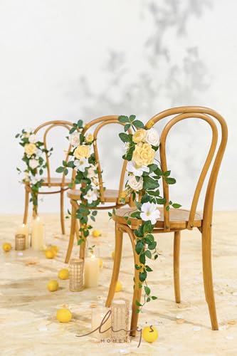 Silky Flower Store Wedding Chair Decorations, Aisle Garlands Floral Swag, Creamy Yellow Rose Faux Arrangement, 30in 10pcs 2 2 Product: Ling's Moment Wedding Chair Decorations Aisle Garlands Floral Swag 10pcs Artificial Pew Flowers Hanging Creamy Yellow for Ceremony Reception Church Rose Floral Faux Arrangement Party Outdoor Decor