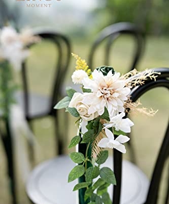 Silky Flower Store Wedding Aisle Pew Flowers, Emerald Tawny Beige Faux Arrangements, Chiffon Ribbons, Ceremony Chair Back Decor, 8 Piece Set, 32.5cm 12 12 Product: Ling's Moment 8 Wedding Aisle Pew Artificial Flowers Arrangements Emerald Tawny Beige for Ceremony Chair Back Floral Decorations with Chiffon Ribbons Reception Church Rose Faux Hanging Party Outdoor