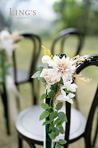 Silky Flower Store Wedding Aisle Pew Flowers, Emerald Tawny Beige Faux Arrangements, Chiffon Ribbons, Ceremony Chair Back Decor, 8 Piece Set, 32.5cm 4 4 Product: Ling's Moment 8 Wedding Aisle Pew Artificial Flowers Arrangements Emerald Tawny Beige for Ceremony Chair Back Floral Decorations with Chiffon Ribbons Reception Church Rose Faux Hanging Party Outdoor