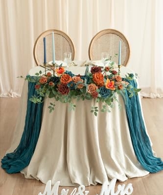 Product: Ling's Moment 2PCS Artificial Floral Swags Centerpieces, Wedding Flower Greenery Arrangements for Sweetheart/Head Table Decor Wedding Car Wall Window Arch Home Garden Decor|Teal Blue
