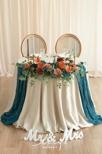 Product: Ling's Moment 2PCS Artificial Floral Swags Centerpieces, Wedding Flower Greenery Arrangements for Sweetheart/Head Table Decor Wedding Car Wall Window Arch Home Garden Decor|Teal Blue